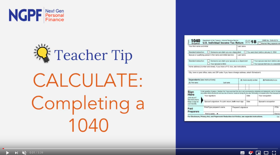 Teacher Tip CALCULATE Completing a 1040 Blog
